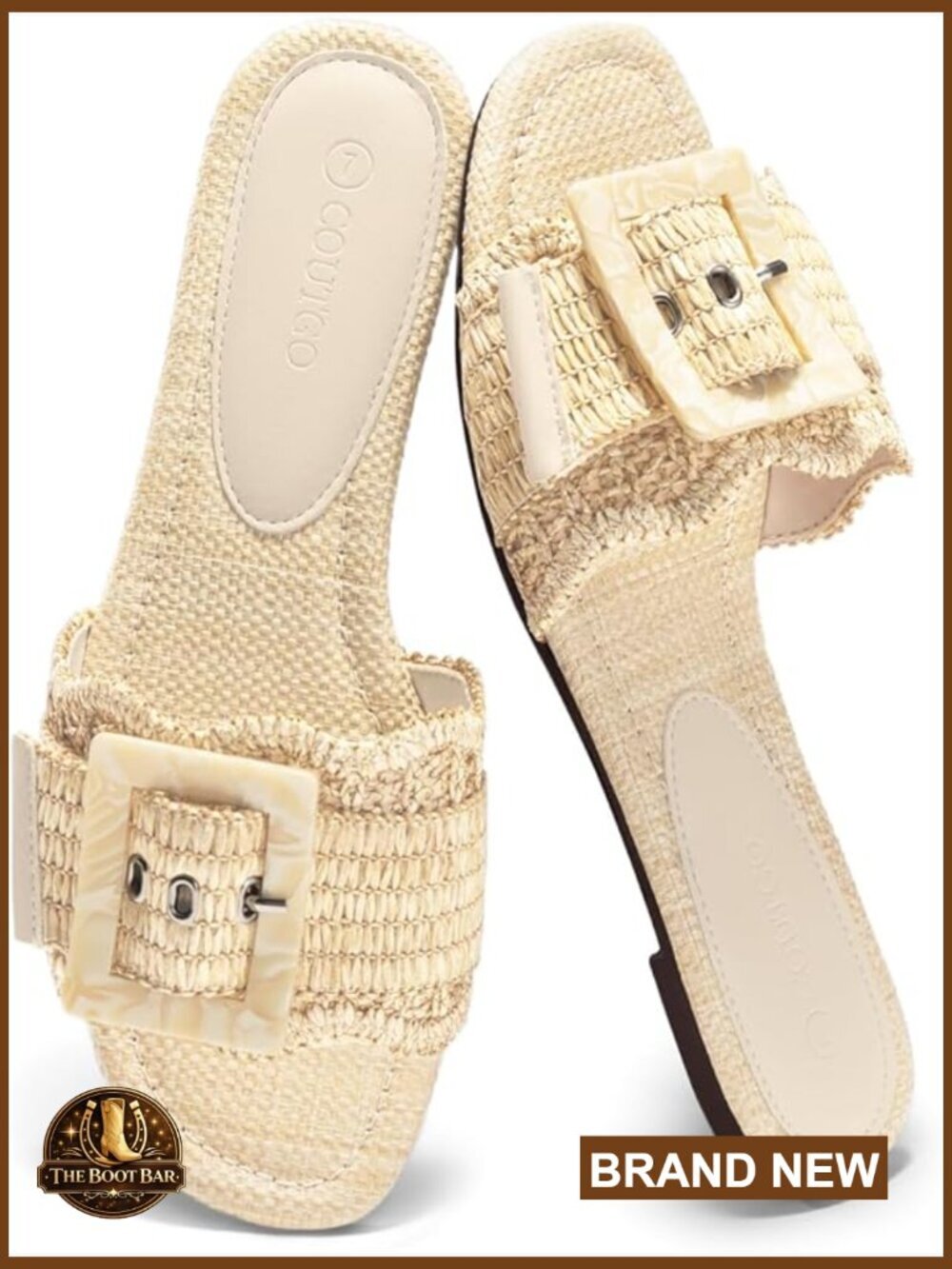 Woven Raffia Slide Sandals Square Open Toe Flat Summer Beach Shoes